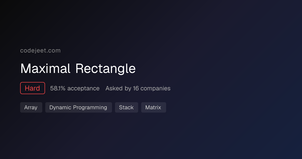 Maximal Rectangle - LeetCode Hard | CodeJeet